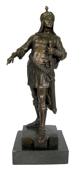 Warrior Bronze Sculpture On Marble Base - Click Image to Close